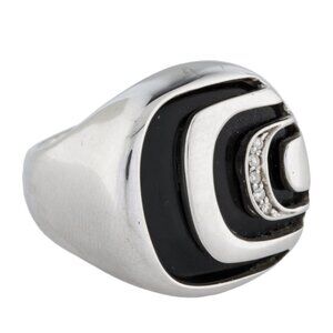 DAMIANI ONYX & DIAMOND STERLING SILVER 925 DAMIANISSIMA RING